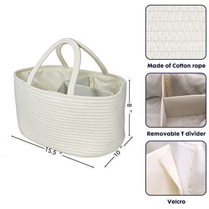XUANGUO Large Cotton Rope Baby Diaper Caddy Organizer Basket with White - color: White, size: Large