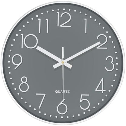 Silent Wall Clocks Battery Operated 8 Inch, Analog Wall Clock with Oversized Number Tempered Glass Clock Face, Quartz Non Ticking Wall Clocks for Living Room Bedroom Kitchen Office, Grey - color: Gray, size: 8 Inch