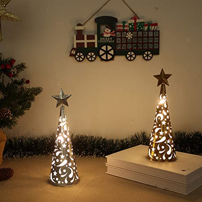 YEAHOME Christmas Decorations Indoor, 2 Pack Lighted Christmas Table Decor with Star and LED Lights Battery Operated Home Decor, Xmas Holiday Wedding Party Tabletop Desk Ornament (Gold, Silver)