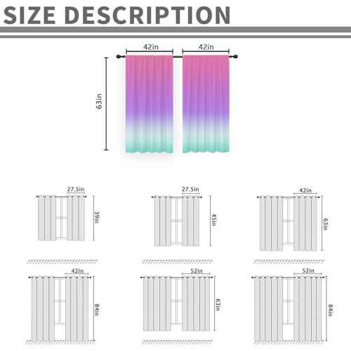 Pink Purple Curtains, Ombre, 2 Panels, 42" W x 63" L, Rod Pocket - color: Purple Pink, size: 42"W x 63"L (Pack of 2)