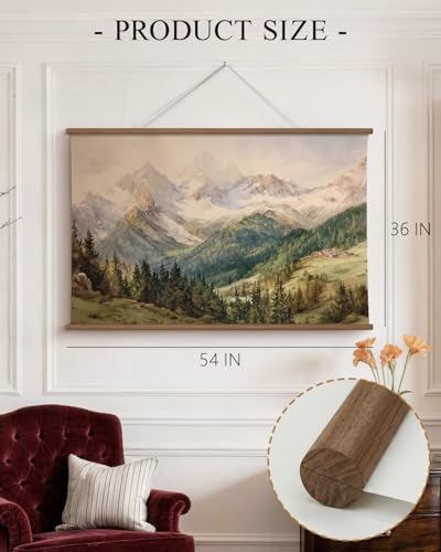HUARCEY Extra Large Canvas Wall Art, Snowy Mountain Framed Hanging Scroll - color: Mountain Vista, size: 54"L x 36"W