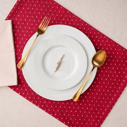 Cotton Placemats Set of 6-13x19 Inch, Diamond Quilted Place Mats, Durable & Elegant for Dining Table, Wedding, Restaurant, Machine Washable, Oeko-TEX Certified - Red - color: Red - Diamond Quilted