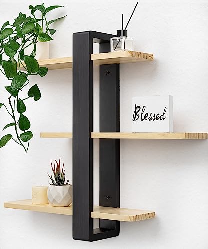 SUMGAR Wood Floating Shelves for Wall, 3 Tier Adjustable Plant Shelf Unit - color: Black&wooden, size: 3 Tier 19.6in