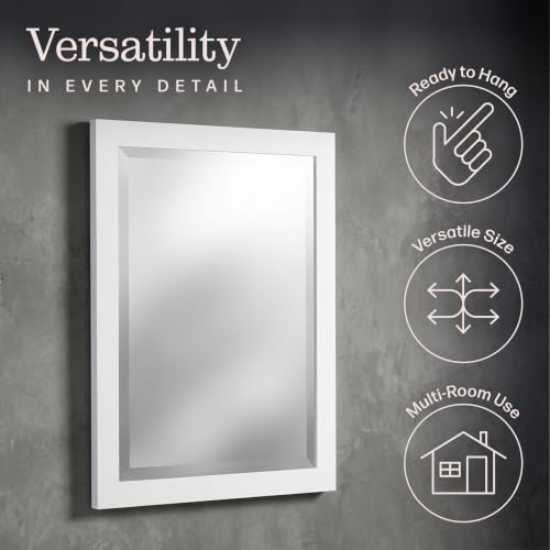 Alaterre Bathroom Vanity Mirror with Beveled Glass, White, 24”x30” - color: White