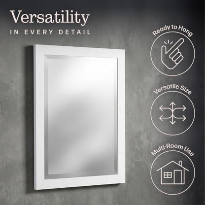 Alaterre Bathroom Vanity Mirror with Beveled Glass, White, 24”x30” - color: White