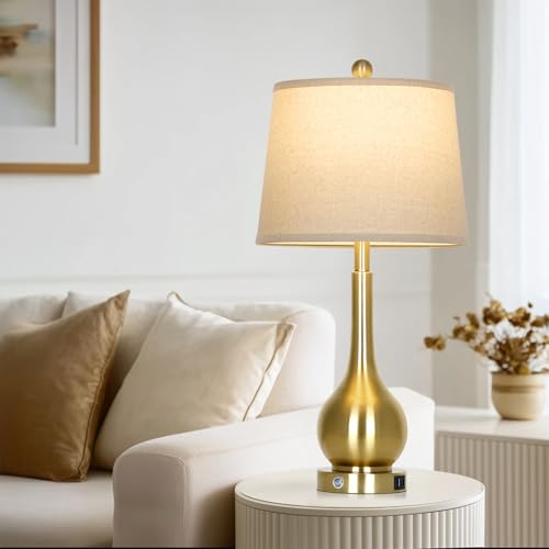 26" Gold Table Lamp for Living Room Single, Touch Control Bedroom Lamps for Nightstand, 3-Way Dimmable Bedside Lamp with USB A+C Port (1 Pack) - color: Gold - 26"H - 1 Pack
