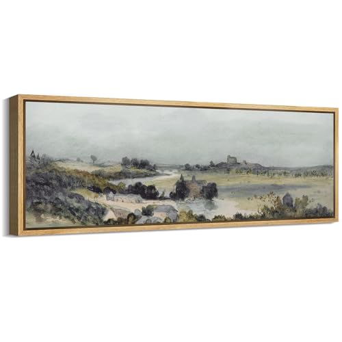MUDECOR Large Framed Canvas Print Wall Art Vintage Countryside Watercolor Landscape Nature Wilderness Antique Retro Fine Art Illustrations Decorative Colorful Multicolor for Bedroom - 60"x20" - color: A01-2401-irs19, size: 60"L x 20"W