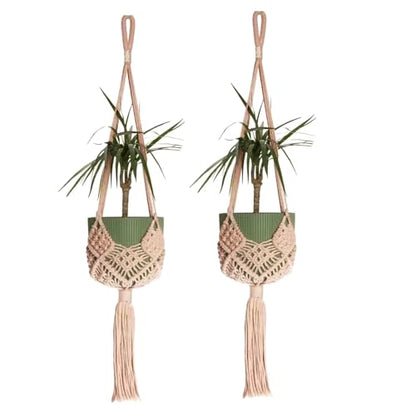 2 Pack Macrame Hanging Planters, Caramel - color: Caramel