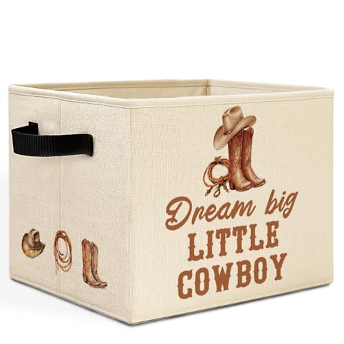 Western Cowboy Nursery Storage Bins Box with Handles, Dream Big Little Cowboy Southwestern Laundry Basket Hamper Collapsible Clothes Toys Organizer for Boys Kids Room Bathroom - color: Little Cowboy