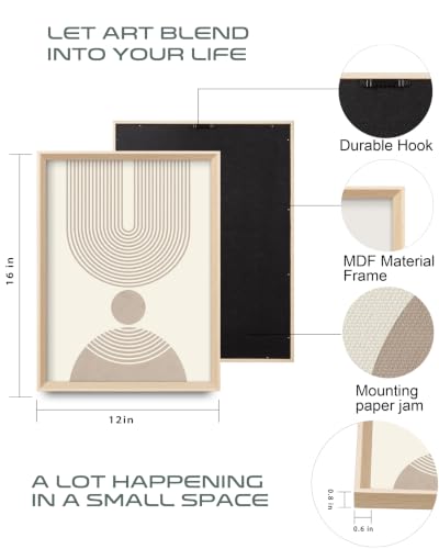 HesenDot Neutral Abstract Framed Wall Art, Modern Geometric Canvas Prints - color: Framed Neutral Geometric, size: 16"L x 12"W