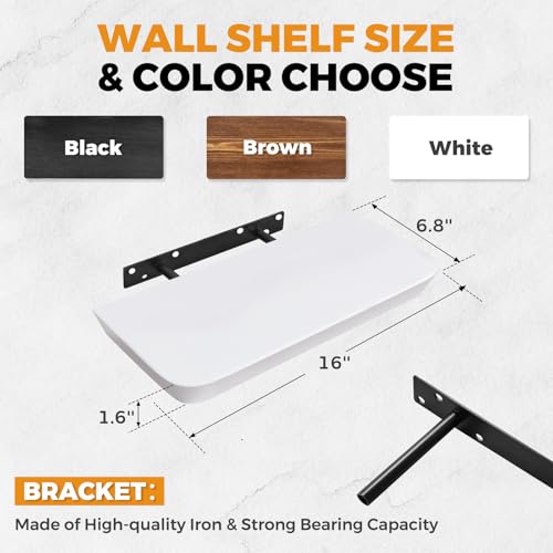 16x6.8x1.6in Slanted Solid Wood Floating Wall Shelves 2-Pack White - color: White, size: 16"-Set of 2