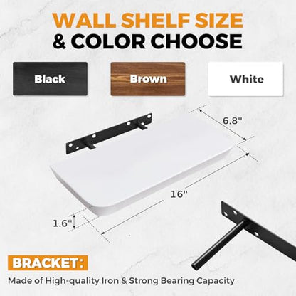 16x6.8x1.6in Slanted Solid Wood Floating Wall Shelves 2-Pack White - color: White, size: 16"-Set of 2