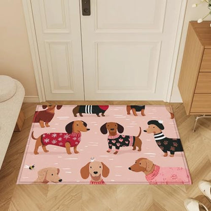 Pink Dachshund Dog Bath Mat Rug, Door Mat Doormat Entrance Non-Slip Bathroom Rugs for Entryway Bathroom Kitchen 17 x 30 Inch - color: Pink Dachshund Dog