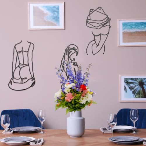 Lounsweer 3 Pcs Modern Minimalist Wall Decor Abstract Line Art Woman Body Wall Decor Modern Single Line Metal Wall Art for Bedroom Living Room Kitchen Bathroom