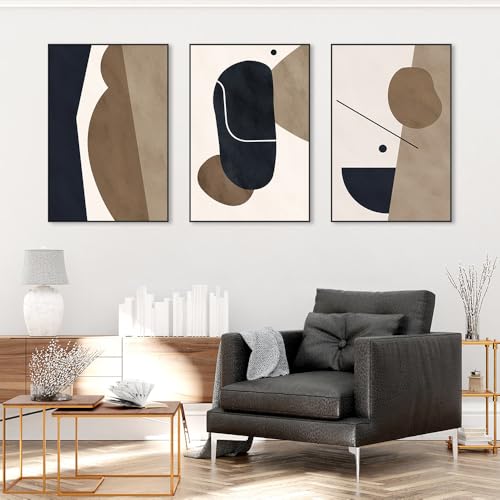 Large Black Framed Abstract Wall Art for Living Room, 3Piece 24x36 In - color: Black Brown