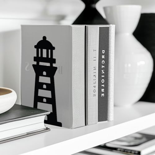 Peacoblue 5.3"x4.3"x7.9" Metal Bookends, Heavy Duty Book Ends for Shelves - style: Lighthouse