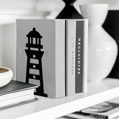 Peacoblue 5.3"x4.3"x7.9" Metal Bookends, Heavy Duty Book Ends for Shelves - style: Lighthouse