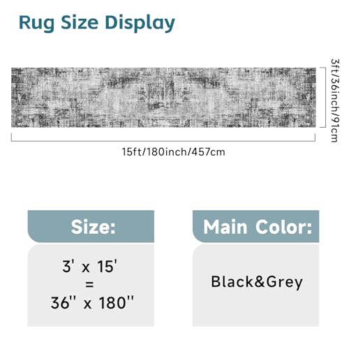 3x15 Long Hallway Runner Rug: Modern Non-Slip Washable Carpet Runner Black - color: Black, size: 3' x 15' (Runner)
