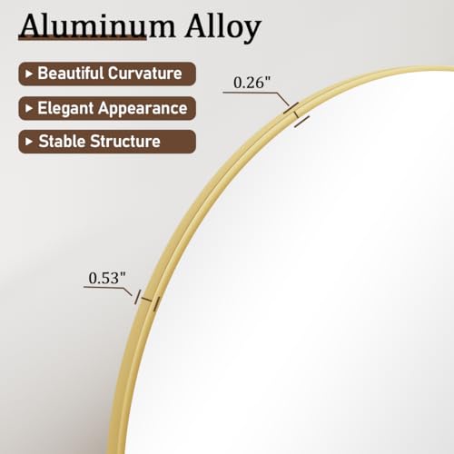 VooBang 24"x65" Gold Arched Floor Full Length Dressing Body Mirror - color: Gold, size: 65"L x 24"W