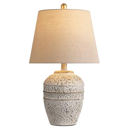 Farmhouse Ceramic Table Lamp, Natural Distressed Earth Tone Finish, Grey