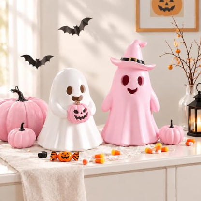 Fumete 2 Pcs Pink Halloween Decorations Indoor, Light Up Cute Ghost Couple - style: Pink Ghosts
