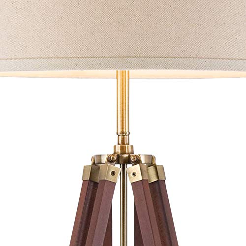 Surveyor Modern Tripod Floor Lamp Cherry Wood Beige Linen Drum Shade For Living Room Reading Bedroom Office Brown
