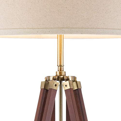 Surveyor Modern Tripod Floor Lamp Cherry Wood Beige Linen Drum Shade For Living Room Reading Bedroom Office Brown