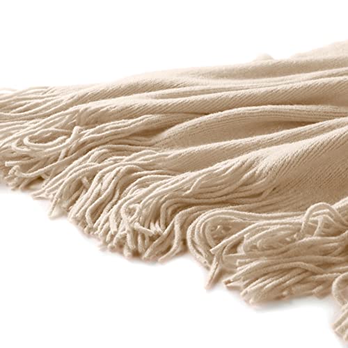 Homiest Taupe Knitted Throw Blanket with Fringe, 50x60 Inch - color: Light Beige, size: 50" x 60"
