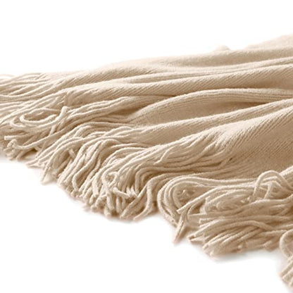 Homiest Taupe Knitted Throw Blanket with Fringe, 50x60 Inch - color: Light Beige, size: 50" x 60"