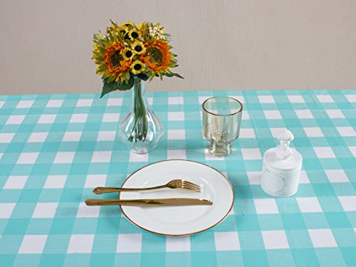 Kesfey Blue Gingham Tablecloth Picnic Party Checkered Table Cover 3 Packs - color: Aqua and White
