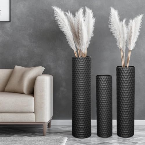 Tall Black Floor Vase 3 Pack, Extra Large Decorative Metal Standing Vases for Living Room Corner Office Home - style: Uncovered