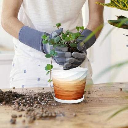 5 Inch Ceramic Plant Pot(5.5 in Diameter, 4 Pack) - color: Khaki + White, size: 5.5 Inch-4 Pack