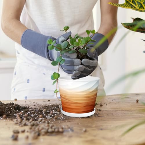 5 Inch Ceramic Plant Pot(5.5 in Diameter, 4 Pack) - color: Khaki + White, size: 5.5 Inch-4 Pack