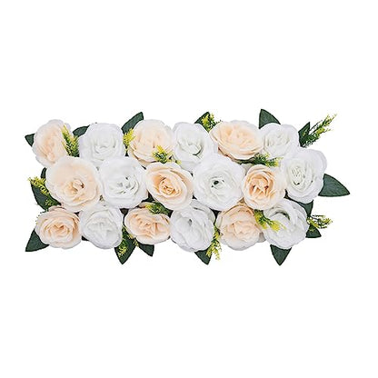 DYNAMI Wedding Dining Table Flower Centerpiece,10Pcs 19.7 * 9.8 in Artificial Rose Flowers Arrangements, Table Runner Road Lead Decorations Floral Centerpiece,for Party Table Decor (Champagne+White)