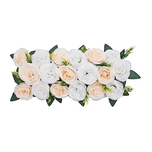 DYNAMI Wedding Dining Table Flower Centerpiece,10Pcs 19.7 * 9.8 in Artificial Rose Flowers Arrangements, Table Runner Road Lead Decorations Floral Centerpiece,for Party Table Decor (Champagne+White)