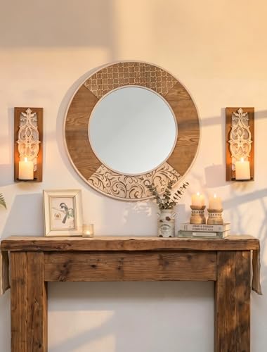 Farmhouse Wall Decor Set of 2: Wood Carved Wall Candle Holder - color: 3d Embossed