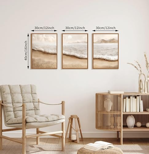 3 Pcs Abstract Beach Coastal Ocean Framed Canvas Wall Art Prints 12"x16" - color: Abstract Beach Coastal Scenery, size: 12"x16"x3Pcs
