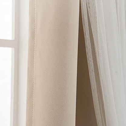 INLINAS Blackout Curtains with Sheer Overlay, Beige, 37x72 Inches - color: Beige, size: 37"W x 72"L (Pack of 2)