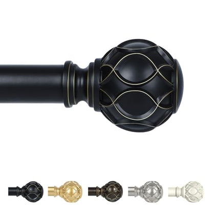 TANGWIN Farmhouse Curtain Rod Adjustable 18-60",1" Heavy Duty Boho,Black - color: Matte Black, size: 18-60" & 1pack