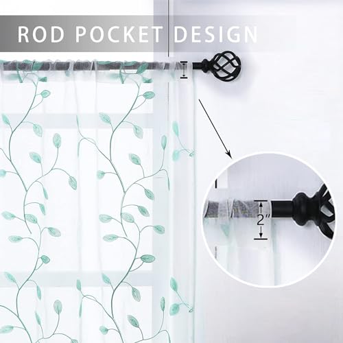 MRTREES Sheer Christmas Curtain Valance, 2 Panels Leaves Embroidered Small Valances Curtains 54x16 Inches, Rod Pocket Short Window Treatment Toppers for Living Room Bedroom Kitchen(Aqua Blue Leaves) - color: Leaves-aqua Blue