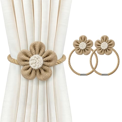VIS'V Magnetic Curtain Tiebacks, Boho Curtain Holdbacks, Khaki, 2 Pcs - color: Khaki