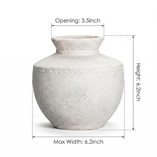 Rustic Farmhouse Vase 6 Inch Small White Ceramic Flower Vases for Home Decor Vintage Pottery Vase for Living Room Bedroom Shelf Office Coffee Table Centerpiece - color: Rustic White, size: 6 Inch