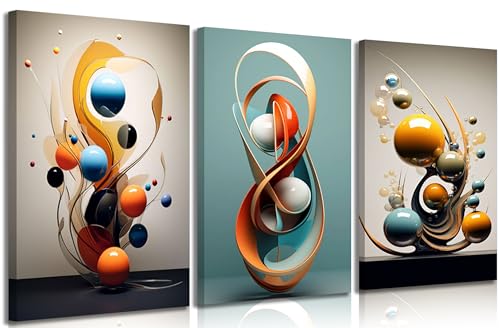 LGBKHLVI 3pcs Modern Abstract Geometry Wall art Canvas Wrapping 12X16in - color: Geometric sphere, size: 16"L x 12"W-Canvas