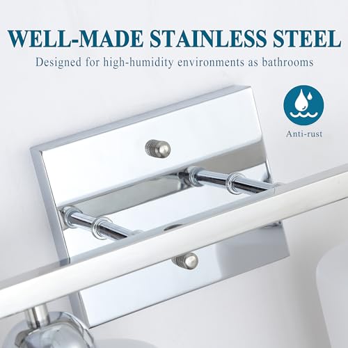 Mecgirn Stainless Steel Bathroom Vanity Light Over Mirror, 2 Light Polished Chrome Bathroom Light Fixtures with Textured Glass Shades, Modern Vanity Lighting Wall Mount - color: Polished Chrome, size: 2 Light