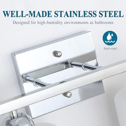 Mecgirn Stainless Steel Bathroom Vanity Light Over Mirror, 2 Light Polished Chrome Bathroom Light Fixtures with Textured Glass Shades, Modern Vanity Lighting Wall Mount - color: Polished Chrome, size: 2 Light