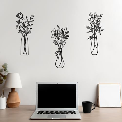 Zzbakress 3 Pieces Metal Flowers Wall Art for Bathroom (Black) - color: Black