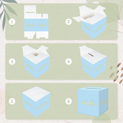 Elegant Light Blue Card Box for Party, Gold Foil Baby Shower Card Box - color: Z08 Light Blue