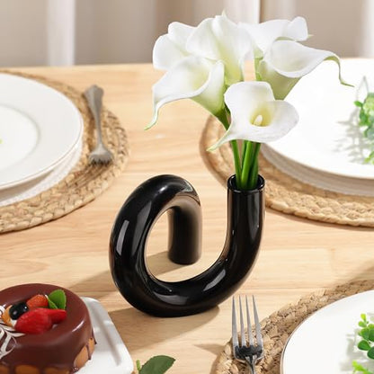 Joeyan Handmade Small Black Glass Flower Vase,Decorative Geometric Bud Vase - color: Black