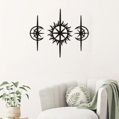 DUOOLN 3pc Metal Star Wall Decor Art, Starburst Celestial Midcentury Sign - color: Celestial Body