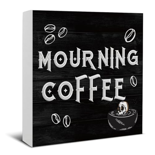 Halloween Decorations, Mourning Coffee Wooden Sign Decor Desk Sign - color: MOUR